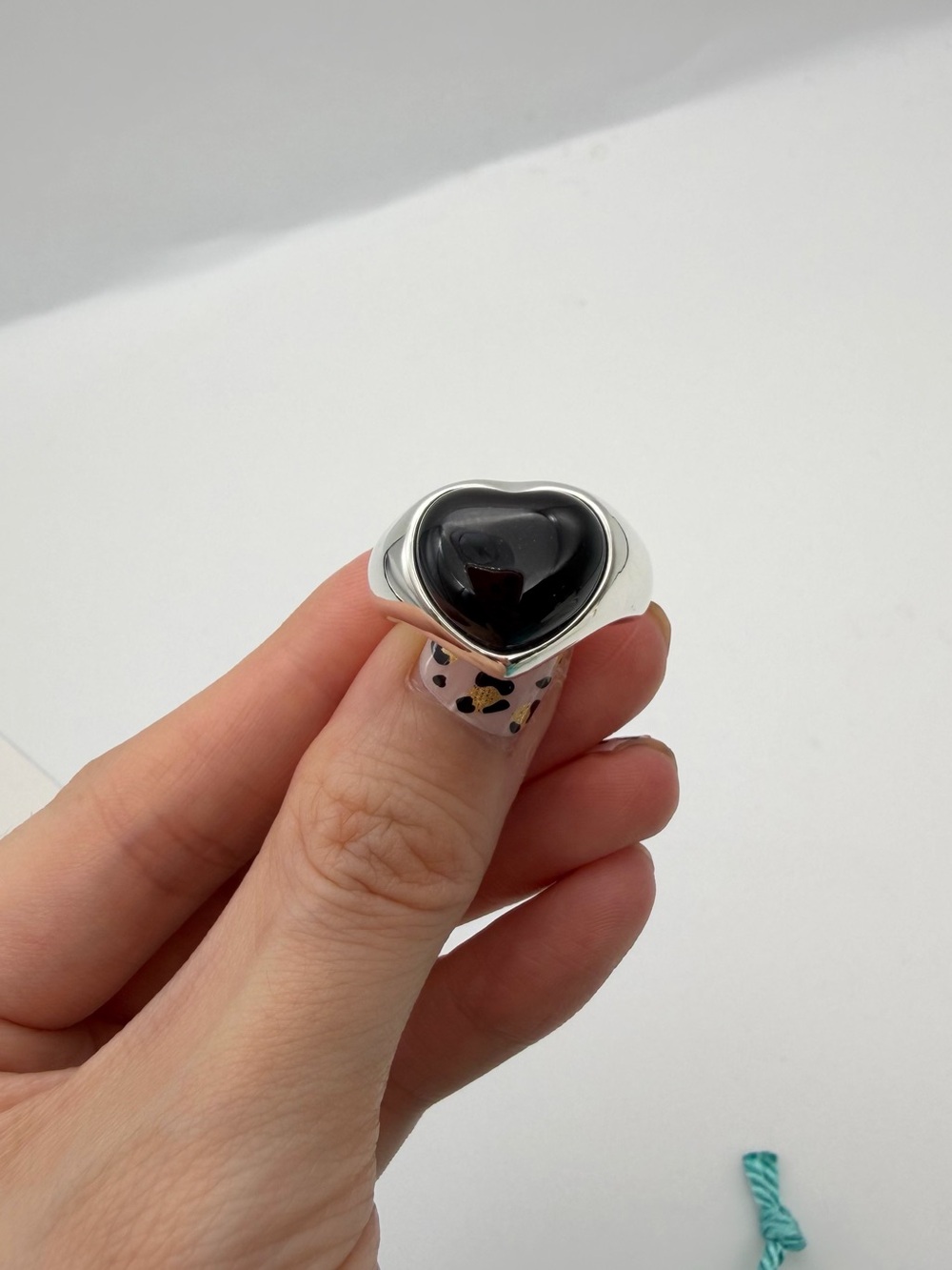 Tiffany & Co. New size 7.5 black jade heart cabochon ring in sterling silver